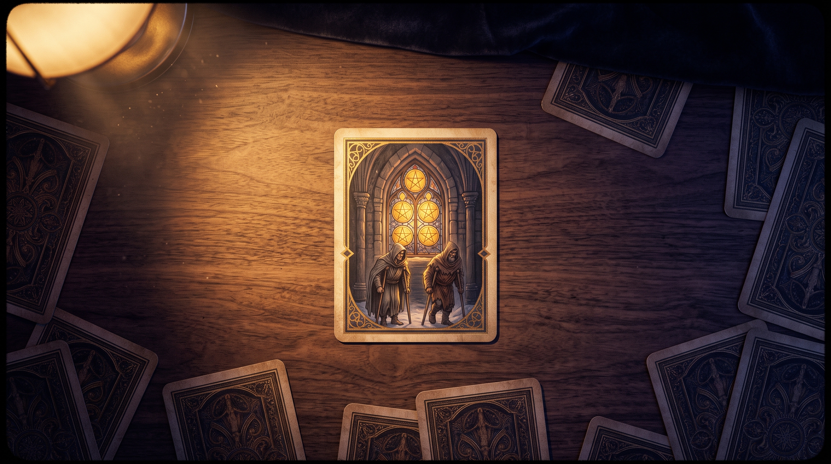 Five of Pentacles in a tarot spread, position gives the meaning